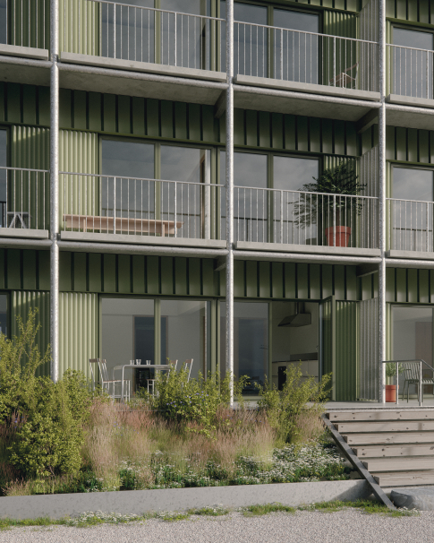 Husen på Taket: Exteriör bild från trädgårdens yttre varv.